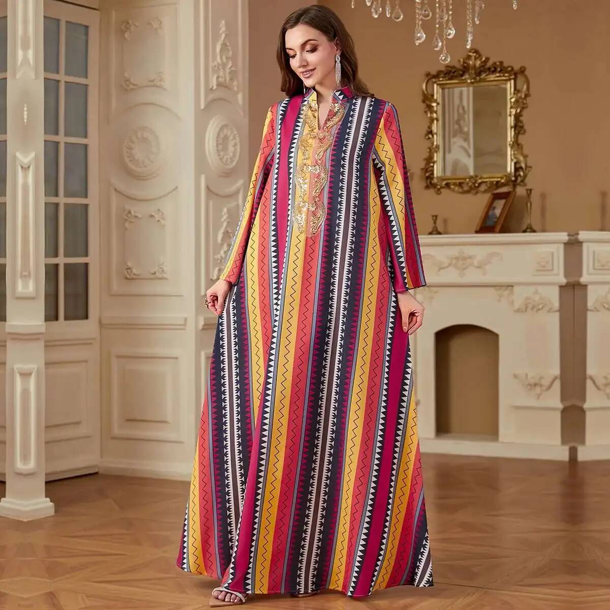 Embroidery Yellow Dress - 4264 Дубайская мусульманская абайя: Новое модное