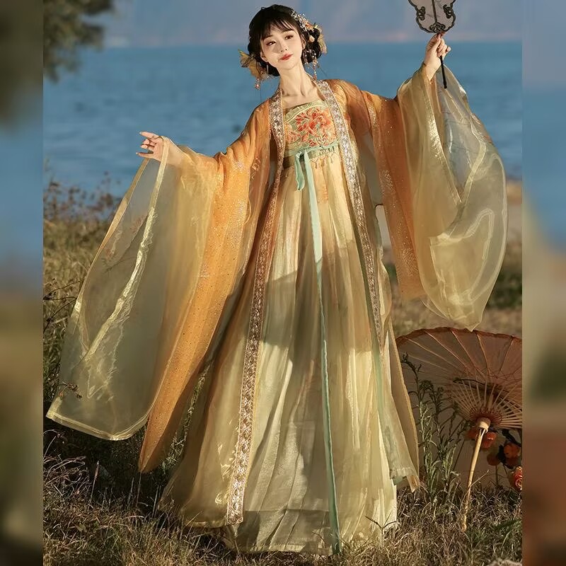 Embroidery Yellow Dress - Женское традиционное китайское платье Ханьфу с