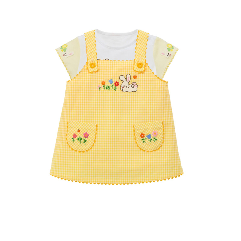 Embroidery Yellow Dress - Хлопковый комбинезон-платье в клетку с милым