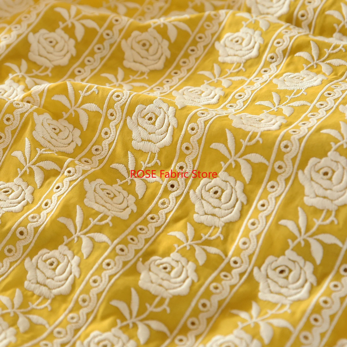 Embroidery Yellow Dress - Французская хлопковая желтая роза с тяжелой