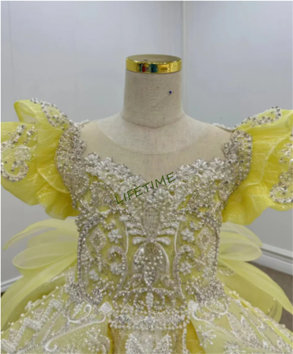 Embroidery Yellow Dress - Новинка, великолепное платье принцессы с жемчугом