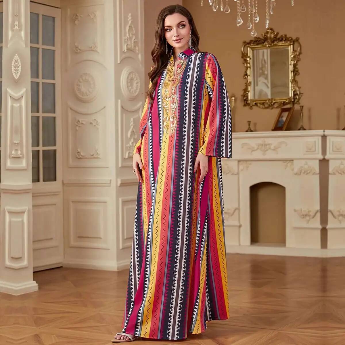 4264 Дубайская мусульманская а – обзор и цена Embroidery Yellow Dress