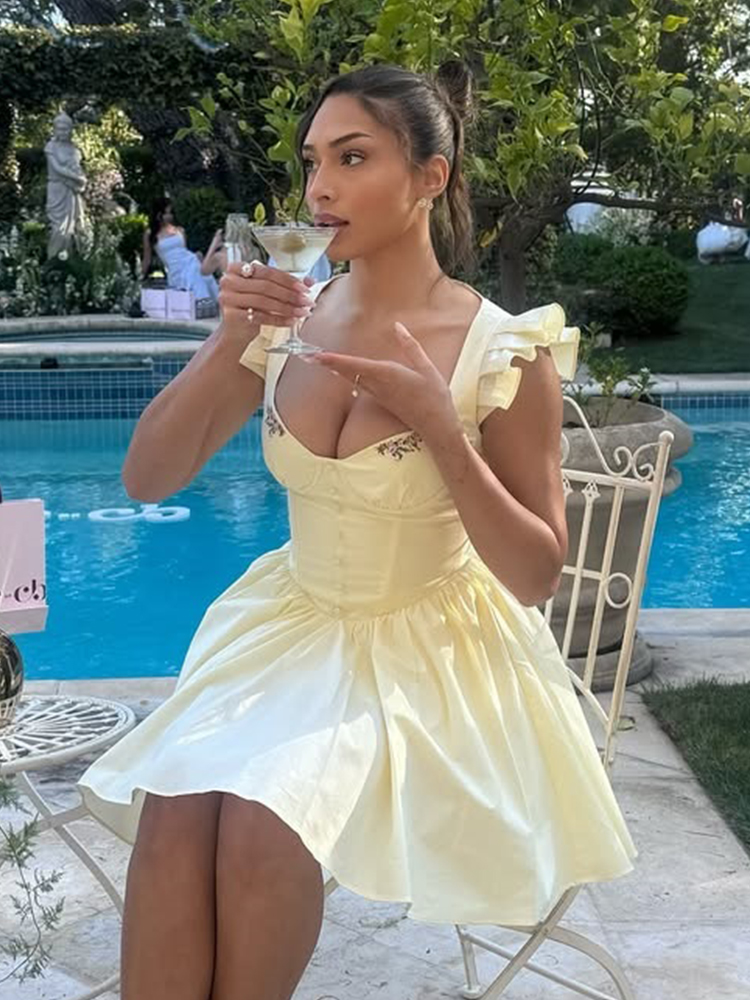 Хлопковое летнее женское плать – обзор и цена Embroidery Yellow Dress