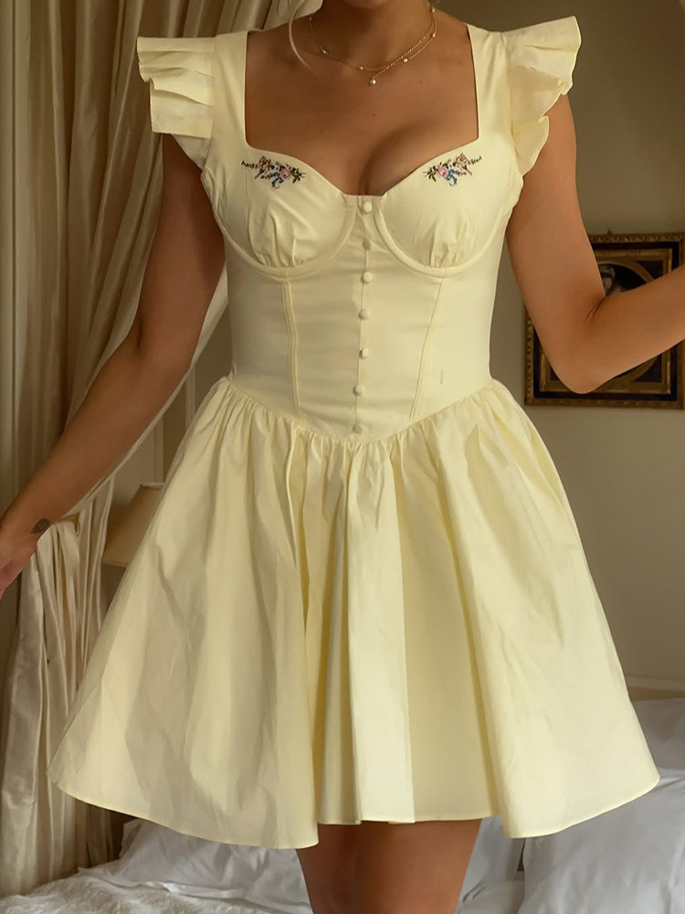 Хлопковое летнее женское плать – обзор и цена Embroidery Yellow Dress