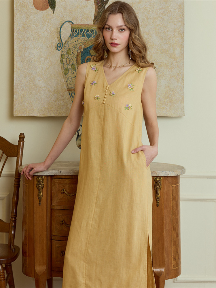 Летние длинные платья для женщ – обзор и цена Embroidery Yellow Dress