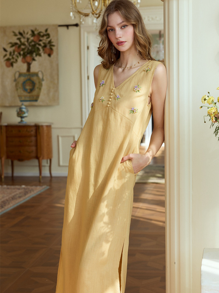 Летние длинные платья для женщ – обзор и цена Embroidery Yellow Dress