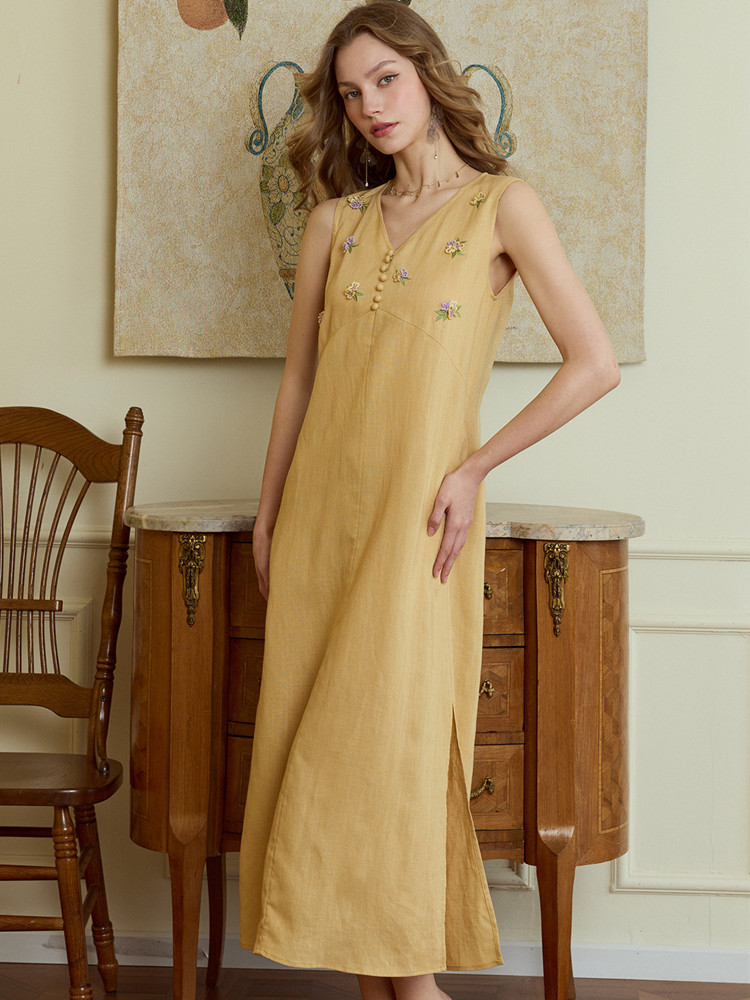 Летние длинные платья для женщ – обзор и цена Embroidery Yellow Dress