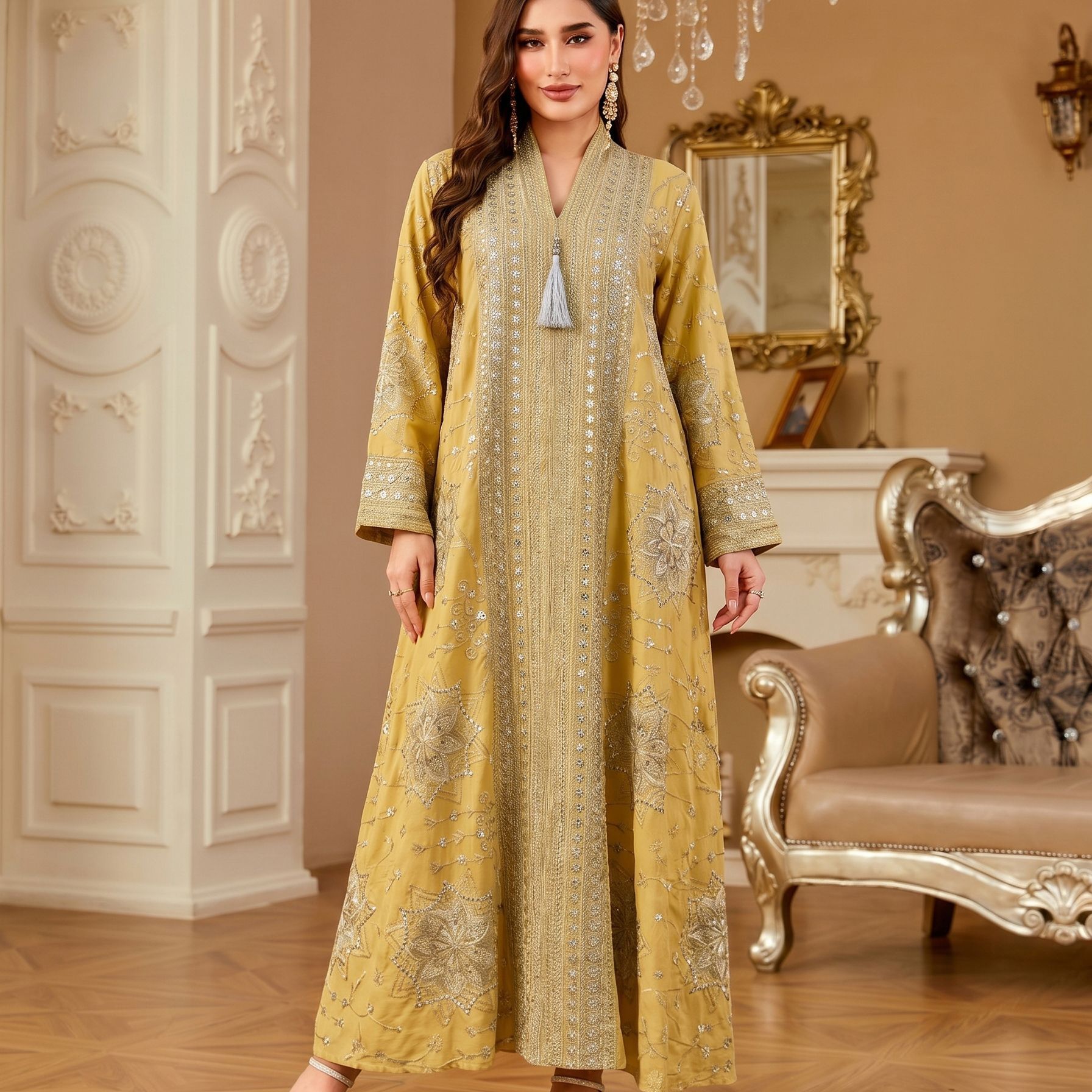 Женское элегантное модное плат – обзор и цена Embroidery Yellow Dress